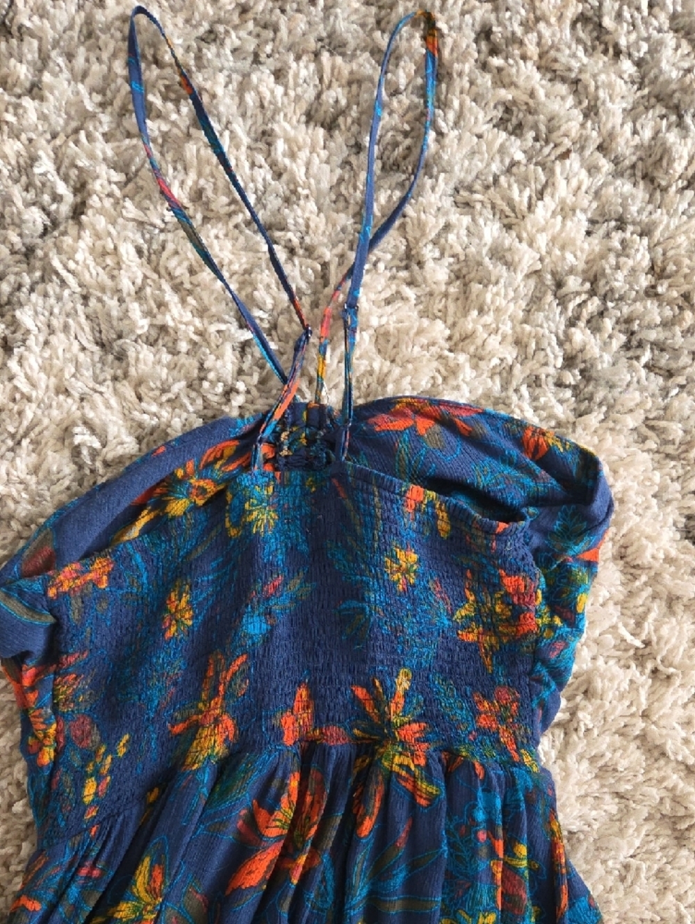 Free People Navy Floral Maxi Dress with Orange & Yellow Accents - Picture 4 of 5